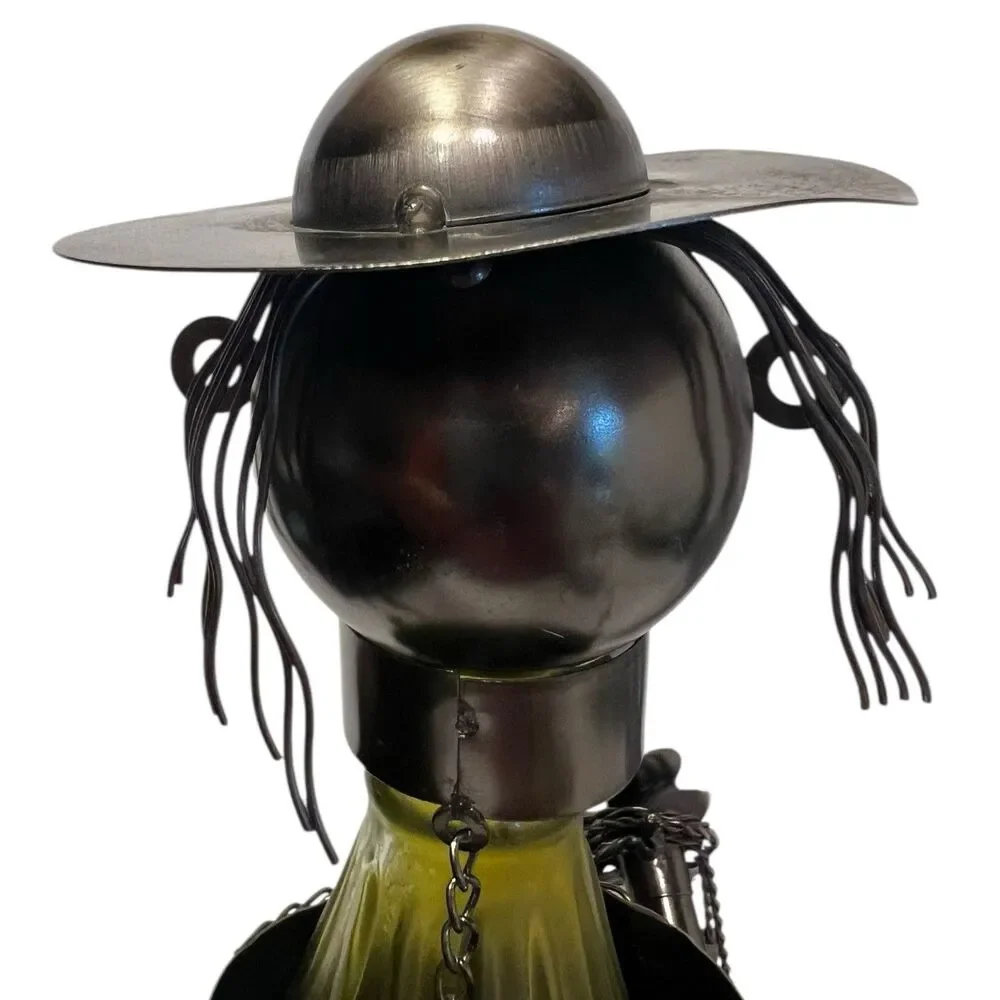 Wine Bottle Holder Metal Woman Shopping Bags Bar Cart Decor Display Rare Gift